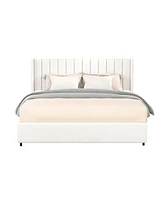 Streamdale Furniture Anda Queen Size Ivory Boucle Upholstered Platform Bed with Patented 4 Drawers Storage, Tufted Headboard, Wooden Slat Mattress Sup