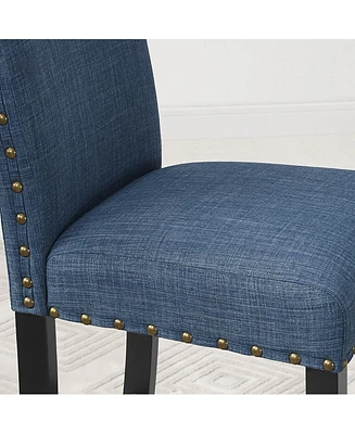 Simplie Fun Fabric Dining Chairs with Nailhead Trim, Set of 2, Blue