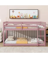 Simplie Fun Twin over Twin Floor Bunk Bed, Pink