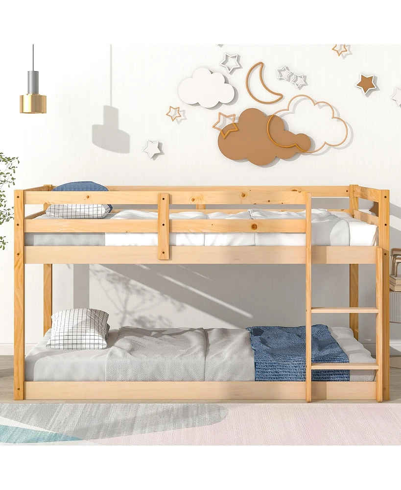 Simplie Fun Twin over Twin Floor Bunk Bed, Natural