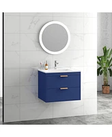 Streamdale Furniture Modern Wall Mount Bathroom Vanity with Undermount Porcelain Sink and Mdf Cabinet