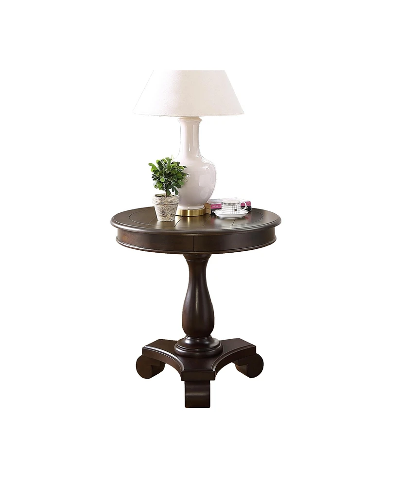 Simplie Fun Round Wood Pedestal Side Table, Espresso