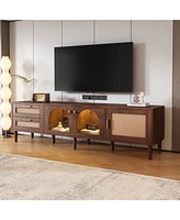 Multifunctional Tv Stand with Rattan Drawers and Ample Storage