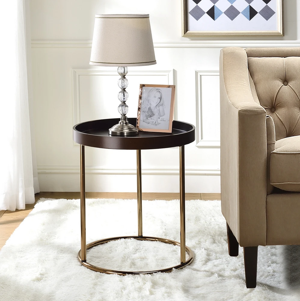 Round Tray Table with Metal Frame, Espresso