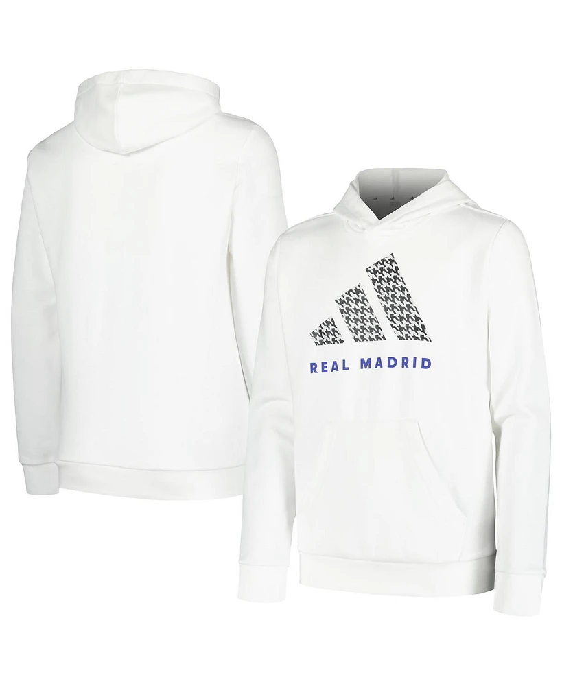 Adidas Big Boys and Girls White Real Madrid Dna Pullover Hoodie