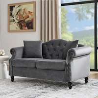 Classic Chesterfield Sofa 2-Seater with Nailhead Trim and Velvet Fabric