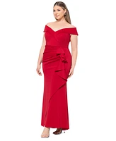 Xscape Plus Off-The-Shoulder Scuba Crepe Gown