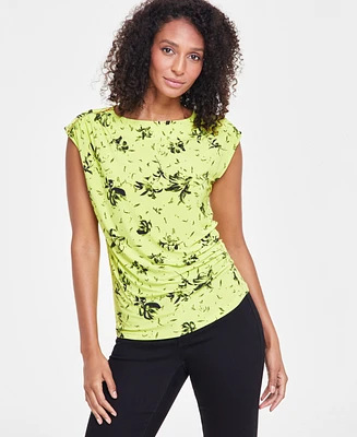 I.n.c. International Concepts Women's Printed Zip-Shoulder Blouse, Created for Macy's