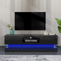 Streamdale Furniture 51.1" Modern Tv Stand With Led Lights, High Glossy Front Tv Cabinet