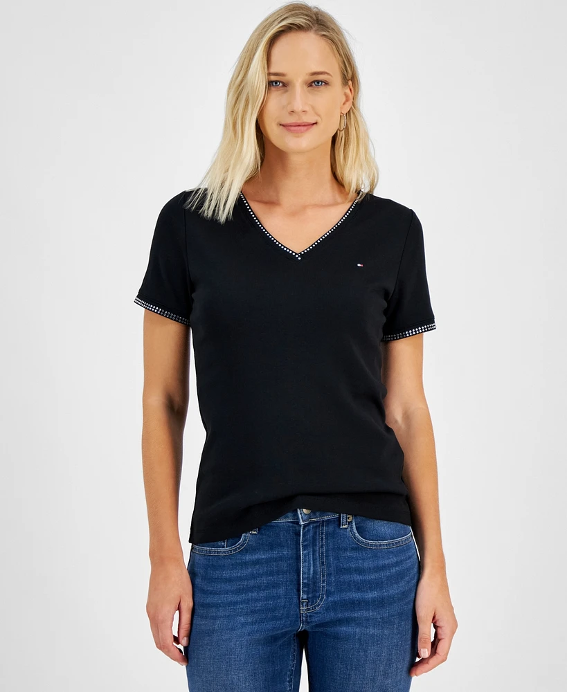 Tommy Hilfiger Women's Embellished V-Neck Cotton T-Shirt