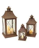 Slickblue Classic Brown Metal Candle Lantern (Set of 3)