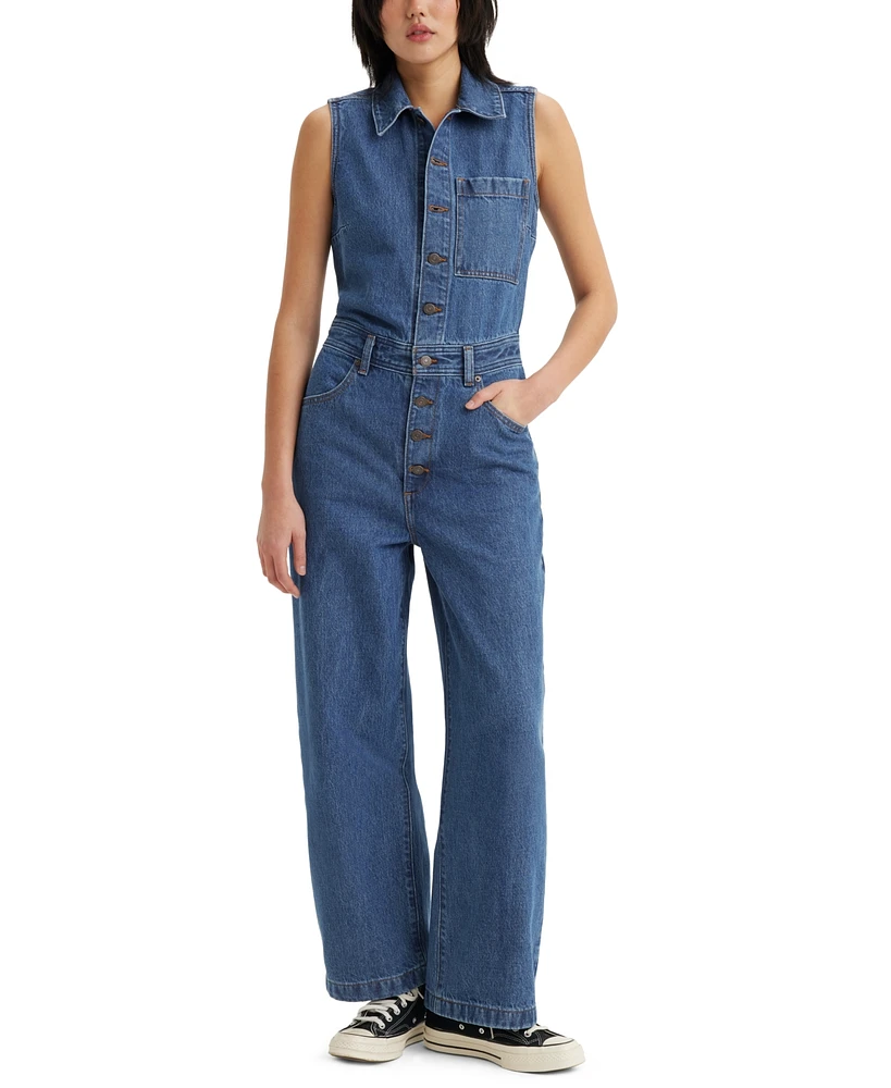 Levi's Women's Cotton Button-Front Sleeveless Jumpsuit