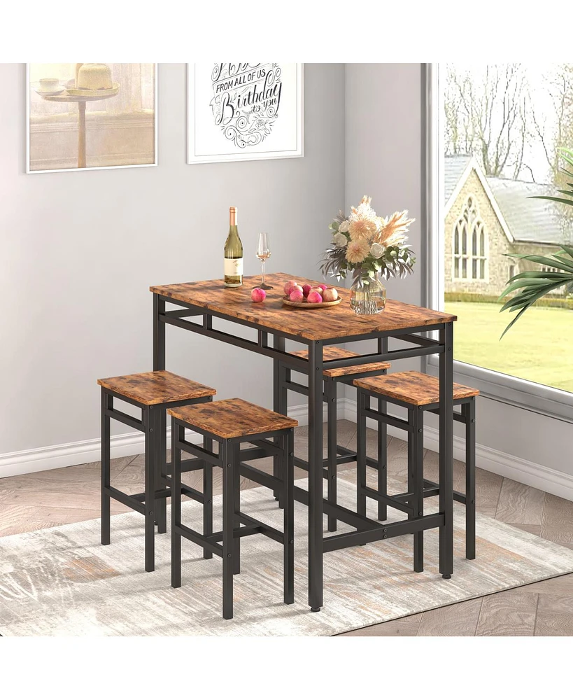 Simplie Fun 5-Piece High Stool Dining Table Set, Industrial Style