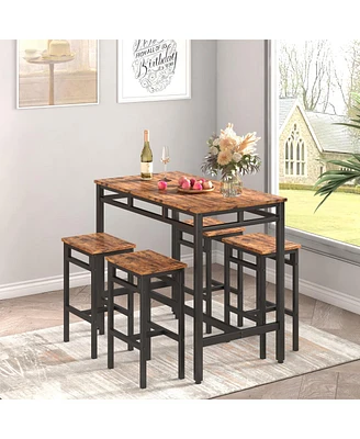 Simplie Fun 5-Piece High Stool Dining Table Set, Industrial Style