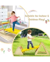 Costway 3 in 1 Kids Climbing Ladder Set 2 Triangle Climbers w/Ramp for Sliding & Climbing