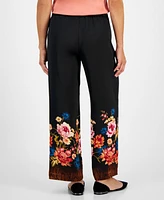 Jm Collection Petite Pull-On Floral Satin Pants, Created for Macy's