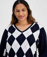 Tommy Hilfiger Plus Argyle V-Neck Sweater