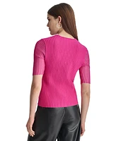 Dkny Women's Ribbed Short-Sleeve Zip-Front Top