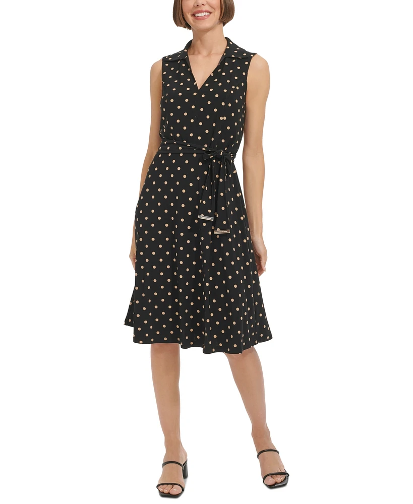 Tommy Hilfiger Women's Polka Dot Jersey Collared Dress