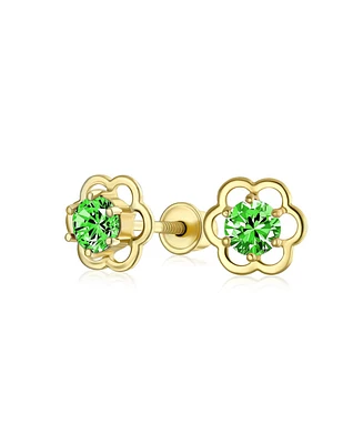Bling Jewelry Minimalist Tiny Cubic Zirconia Cz Center Open Flower Stud Earrings 14K Real Gold Screw back