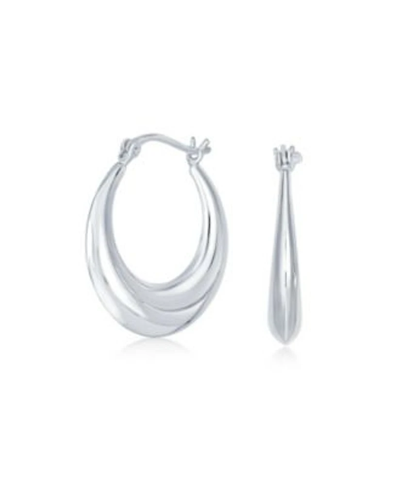 Bling Jewelry Round Circle Polished Finish Crescent Tapered Tube Hoop Earrings For Women .925 Sterling Silver Hinged Notched Post .75 Inch Diameter