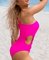 Cupshe Women's Fuchsia Cutout One-Shoulder One Piece Swimsuit