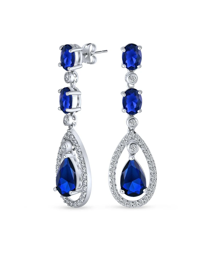 Bling Jewelry Fashion Art Deco Style Royal Blue Cubic Zirconia Halo Teardrop Cz Statement Dangle Chandelier Earrings For Women Bridal Party