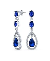 Bling Jewelry Fashion Art Deco Style Royal Blue Cubic Zirconia Halo Teardrop Cz Statement Dangle Chandelier Earrings For Women Party