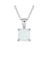 Bling Jewelry Dainty 4 Prong Set 1.25 Ct Solitaire Square Princess Cut White Synthetic Opal Pendant Necklace For Women Sterling Silver