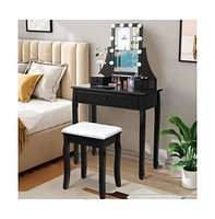 Slickblue 10 Led Lighted Mirror and 3 Drawers Vanity Table Set-Black