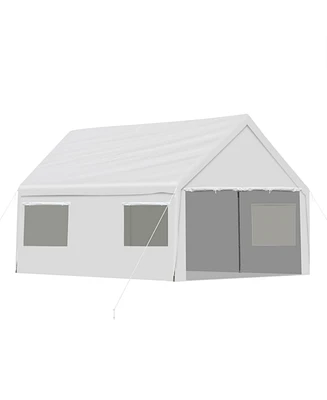 Aoodor 20 x 10 Ft. Vehicle Carport Canopy Portable Garage Party Canopy Tent Boat Shelter, Heavy Duty Metal Frame with Removable Rool-up Sidewalls and