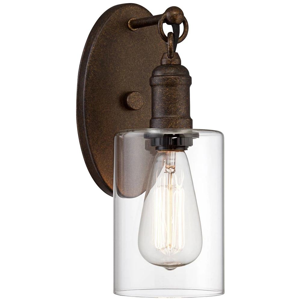 Franklin Iron Works Cloverly Rustic Farmhouse Industrial Wall Light Sconce Led Bronze Hardwired 11 3/4" High Fixture Clear Glass for Bedroom Bathroom