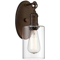 Franklin Iron Works Cloverly Rustic Farmhouse Industrial Wall Light Sconce Led Bronze Hardwired 11 3/4" High Fixture Clear Glass for Bedroom Bathroom