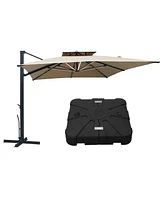 Mondawe 13ft Patio Double Top Bright Umbrella Removable Led With Base Stand Included, Grey