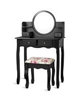 Sugift Makeup Vanity Table Set with 360° Pivoted Round Mirror