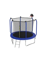 Streamdale Furniture 8FT Blue Trampoline with Safety Net, Basketball Hoop, and Upgraded Pole Structure