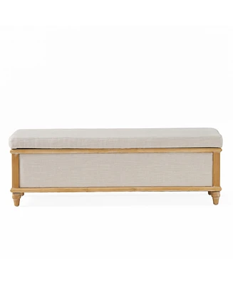 Streamdale Furniture Beige Fabric Storage Ottoman with French Country Style Legs