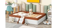 Streamdale Furniture Full Size Upholstered Daybed Frame with Fence and Stairs,(Brown+White)