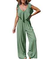 Cupshe Women's Green Ruffled Bow Tie Wide Leg Jumpsuit