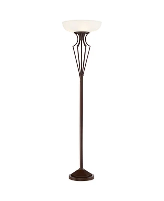 Franklin Iron Works Volero Industrial Torchiere Floor Lamp Dimmable Led Light Blaster 73" Tall Oil Rubbed Bronze Caged Frosted Glass Shade Decor for L