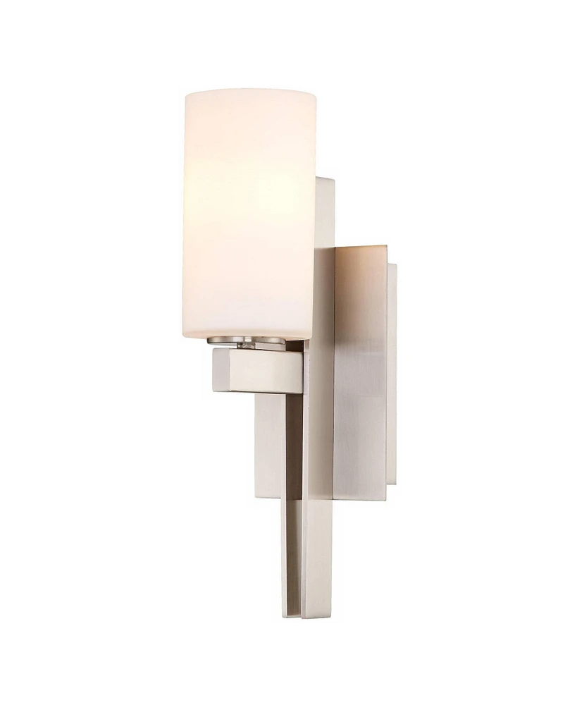 Possini Euro Design Ludlow Modern Wall Light Sconce Mounted Brushed Nickel Hardwired 14" High Fixture Frosted White Glass Shade Decor for Bedroom Bath