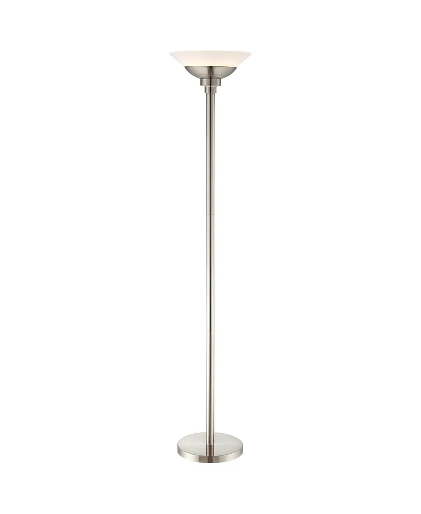 Possini Euro Design Metro Modern Torchiere Floor Lamp Dimmable 71" Tall Brushed Nickel Frosted White Acrylic Shade Pole Light for Living Room Reading