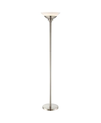 Possini Euro Design Metro Modern Torchiere Floor Lamp Dimmable 71" Tall Brushed Nickel Frosted White Acrylic Shade Pole Light for Living Room Reading