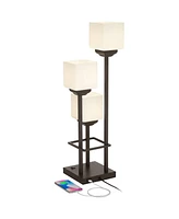 Franklin Iron Works Modern Console Table Lamp 29 1/2" Tall with Usb Charging Port Bronze Metal White Glass Square Shade for Bedroom Living Room House