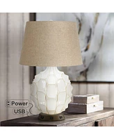 Possini Euro Design Cosgrove Mid Century Modern Table Lamp with Usb and Ac Power Outlet Workstation Charging Base 26.5" High Textured White Ceramic Li