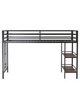 Streamdale Furniture Adam sturdy junior twin loft bunk black with Cinnamon wood shelf for kids with easy climbing ladder, space saving