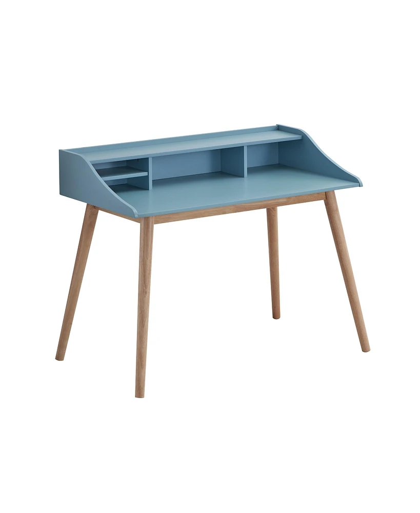 Simplie Fun Mid-Century Modern Wood Writing Desk with Hutch, Blue