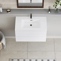 Floating Bathroom Vanity with Premium Glossy Resin Sink and Durable Construction (36" Glossy White)