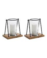 Slickblue Modern Framed Candle Holder With Wood Base (Set of 2)