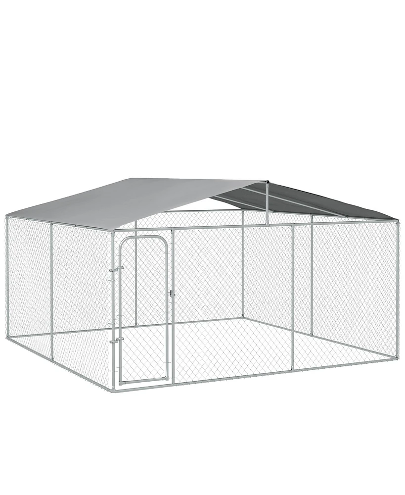 PawHut Dog Kennel Outdoor Dog Run w/ Canopy, 13' x 13' x 7.5'